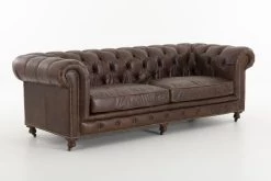 EDINBURGH, Sofa, Chesterfield, Leather, Dark Brown, Three-seater