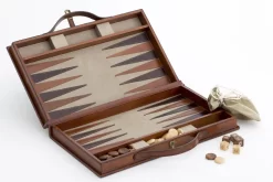 MANHATTAN, Backgammon, Brown Leather