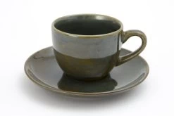 CAMERON, Cup And Saucer, Handmade Pottery, Green, Model 2