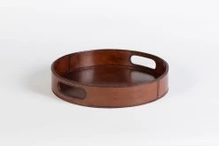 MANHATTAN, Tray, Brown Leather, Round