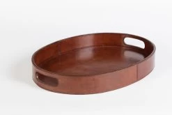 MANHATTAN, Tray, Brown Leather, Oval