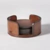 MANHATTAN, Coaster, Round, Brown Leather, Set Of 6